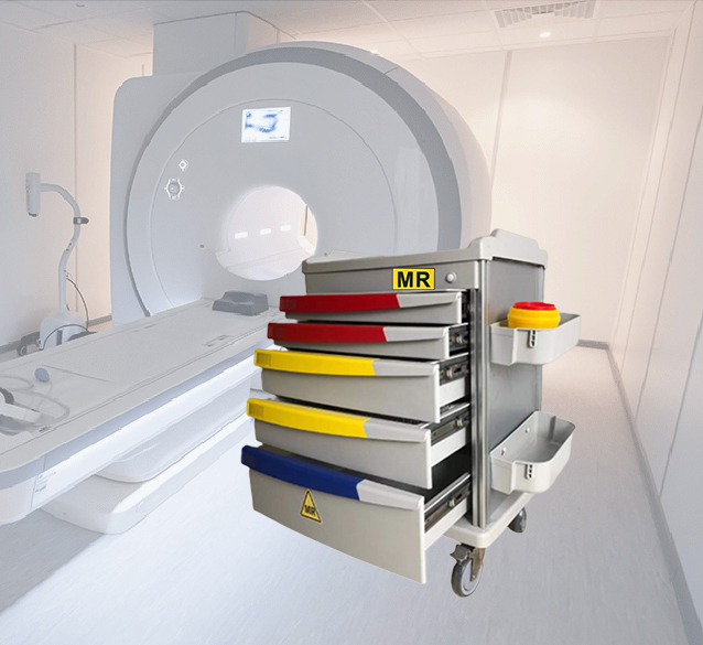 Магнитная аварийная тележка/медицинская тележка, совместимая с MRI, с пятью ящиками, для сканера 1,5 T и 3,0 T MR