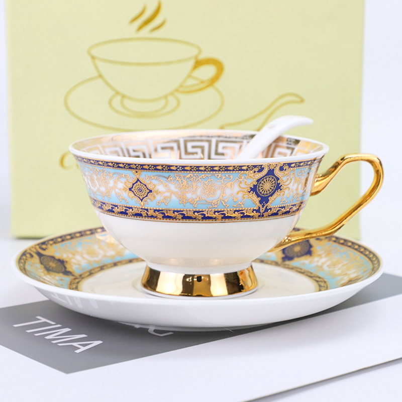 British Luxury Ceramic Floral Tea Cups Golden Handle Espresso Cup Set Fine Bone China Coffee Cup And Saucer Plate Set
