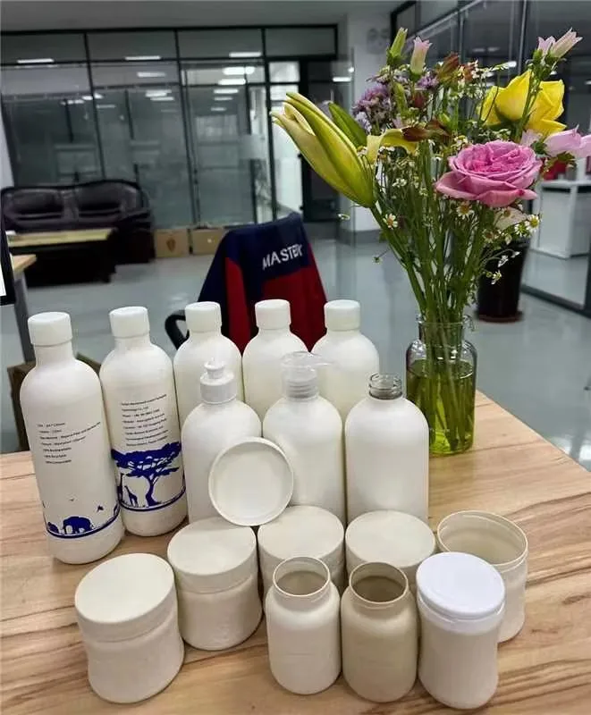 Custom printing biodegradable pulp molded sugarcane bagasse pulp bottle jar packaging for Cosmetics liquid
