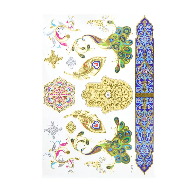 Wholesale Colorful Beauty Mystical Pattern Golden Hand Body Tattoo Sticker