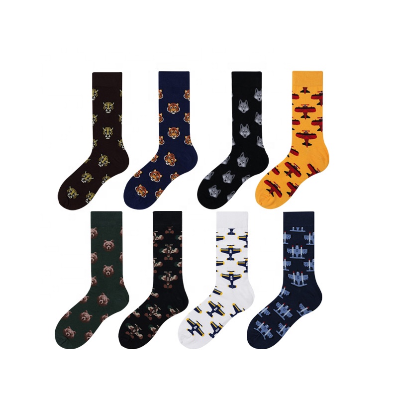 woman cotton designer print happy socks custom made logo crew fashion socks custom novelty dress design socks logo fashion funny