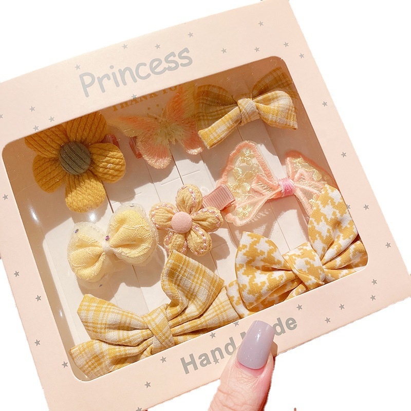 Sequin bow three-dimensional flower simple cloth art children's hair accessories hairpin 8-piece gift box