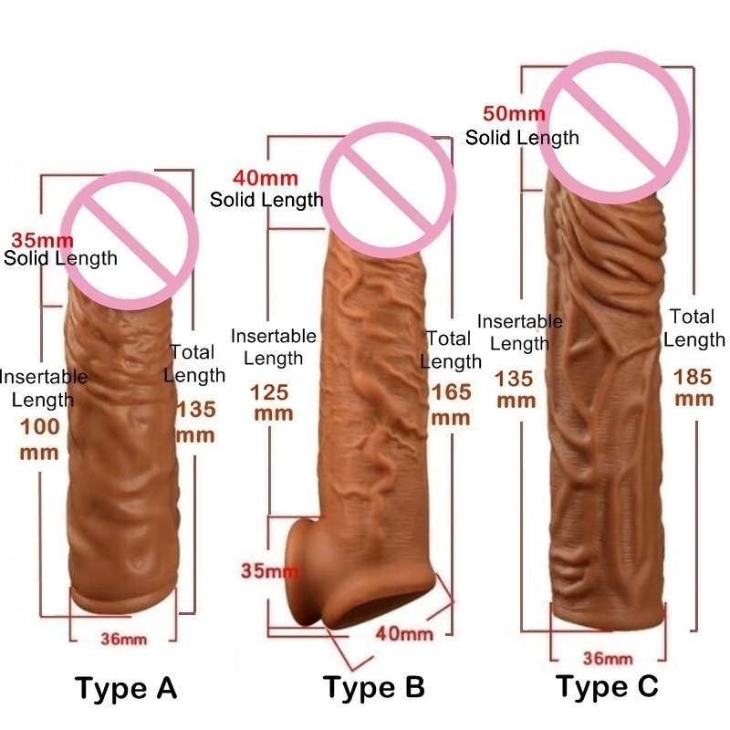 Niuisda Realistic Condoms For Men Reusable Penis Sleeve For Male Extender Dildo Enhancer Enlargement Condom Male Cock Sex Toys