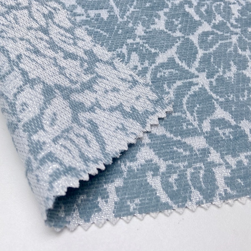 Soft touching 54% acrylic 43% polyester blue floral knit jacquard fabric with shine metallic lurex for garment