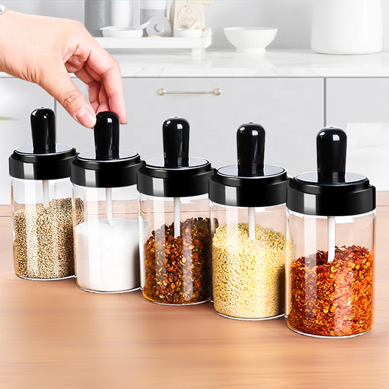 300ml empty lead -free kitchen seasoning condiment glass spice jar with spoon
