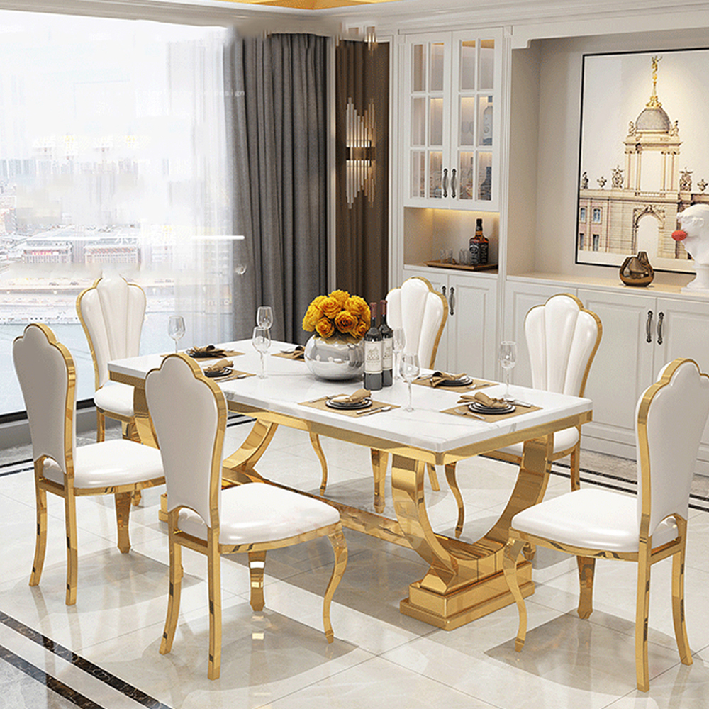 New Design Marble Desktop Dining Table Stainless Steel Dining Table 6 Seater