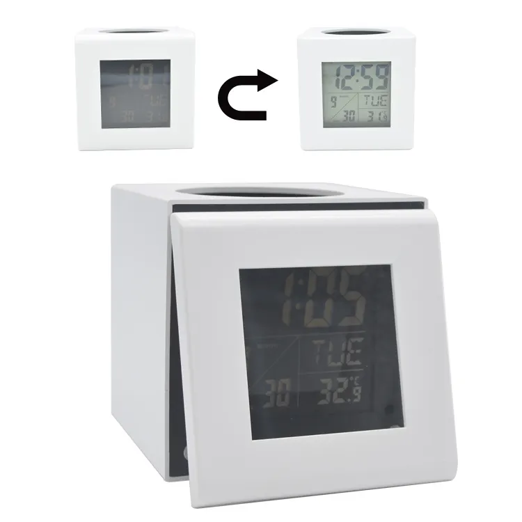 Electronic Living Room Rotate the Color Changeable Electronic Calendar Penholder Clock