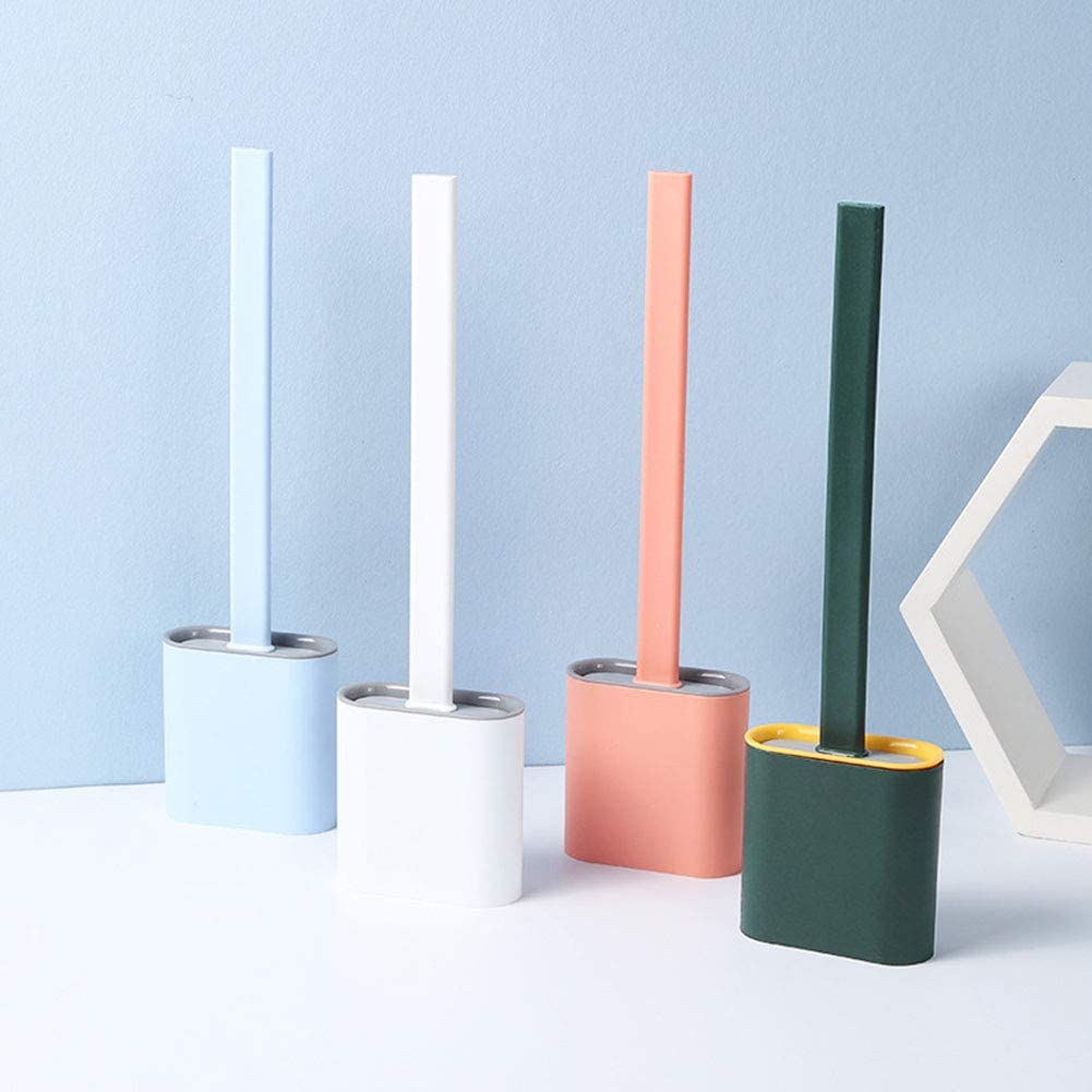 Household Cleaning Plastic Toilet Brush Flat Soft Silicone Toilet Brush With Holder Set