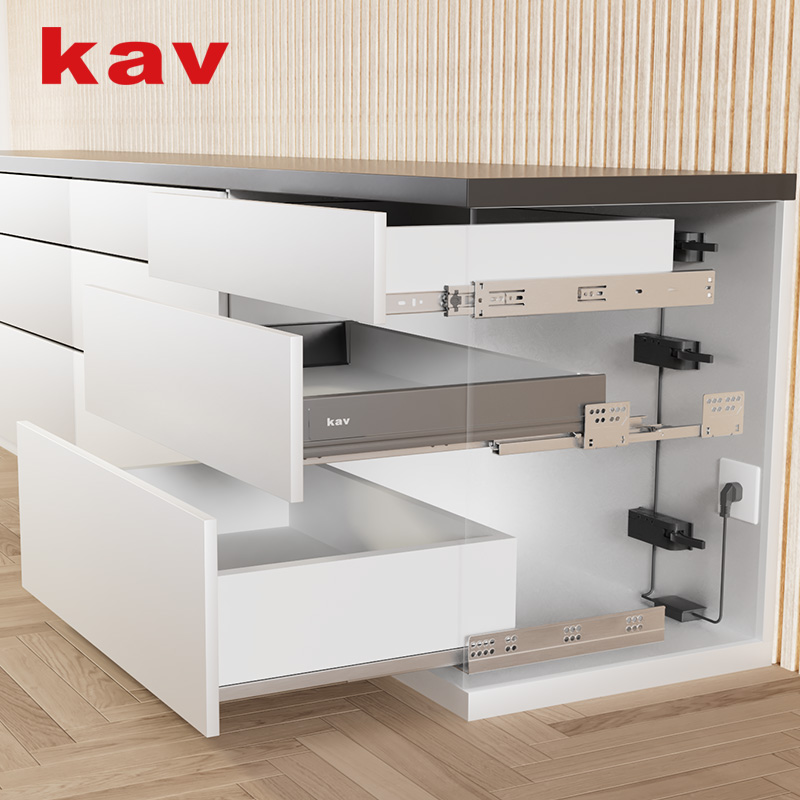 Smart Electric Furniture Hardware Slim Box Double Wall Servo Drive Moterised Soft Close Telescopic Channel Drawer Slide