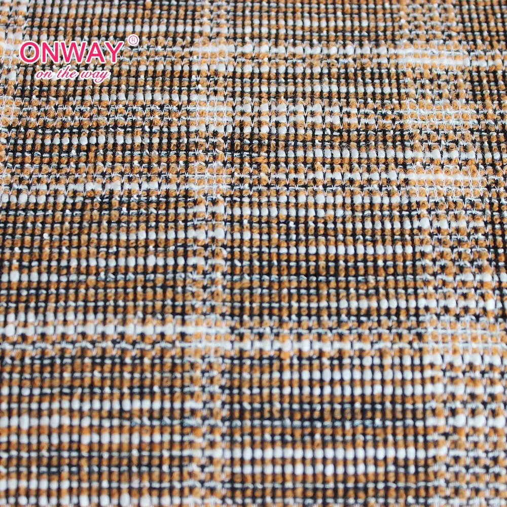 Quality technology fashion classic yellow knitted jacquard plaid check tweed fabric for women skirt