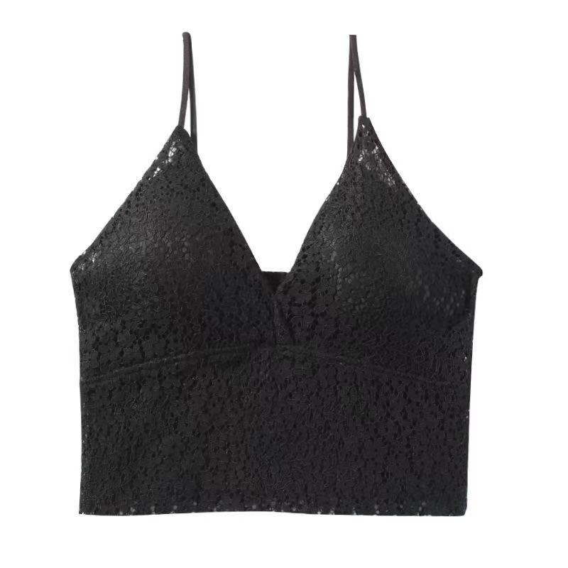 Full Lace Wireless V-neck Hollow Out Women's Lace Bralette Crop Top