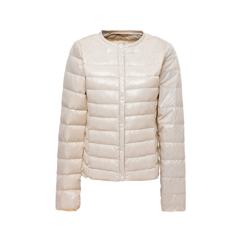 Women Winter Light Round Collar Long Sleeve Casual Pockets Single Breasted Solid Outerwear Plus Size Duck Down Jacket Coat