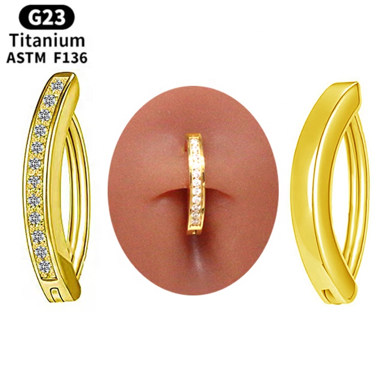 Getta G23 ASTM-F136 Titanium Glossy Site Trendy Clip Navel Ring Gold PVD Plated Belly Rings Real Titanium Piercing Jewelry