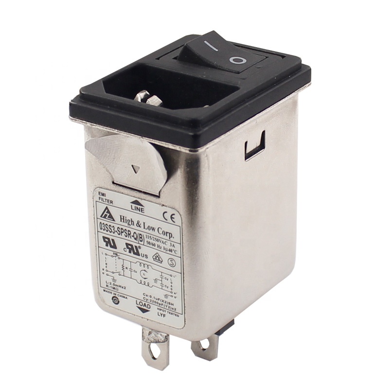 Модуль ввода электроэнергии, фильтр EMI IEC 320 C14, розетка с кулисным переключателем DPST