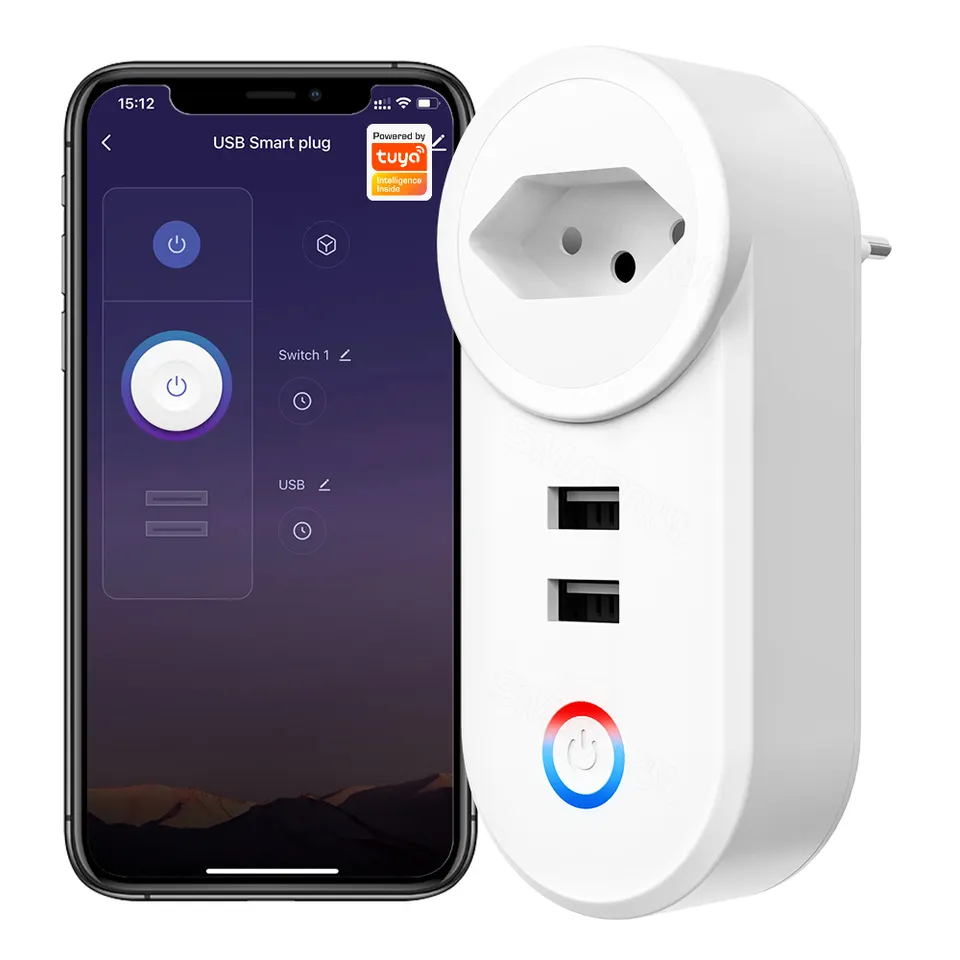 Wi-Fi умный бразильский штекер 2 в 1 USB-разъем, зарядное устройство 16 А, адаптер для Google Smart Home Alexa