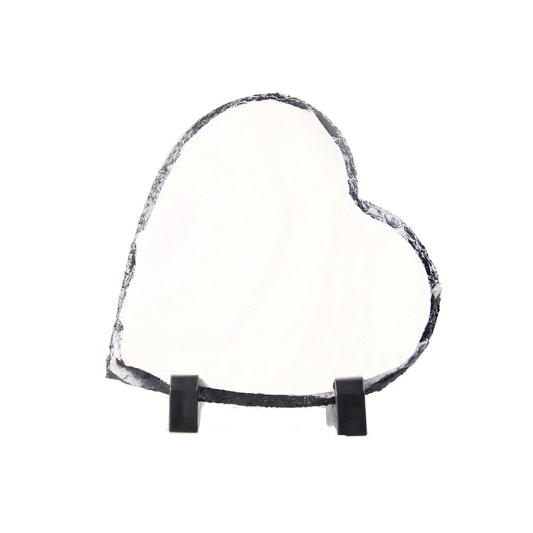 Promotional 15X15CM Heart Shape Sublimation Blank Slate Rock Photo Frame /Stone Craft With Plastic Holder