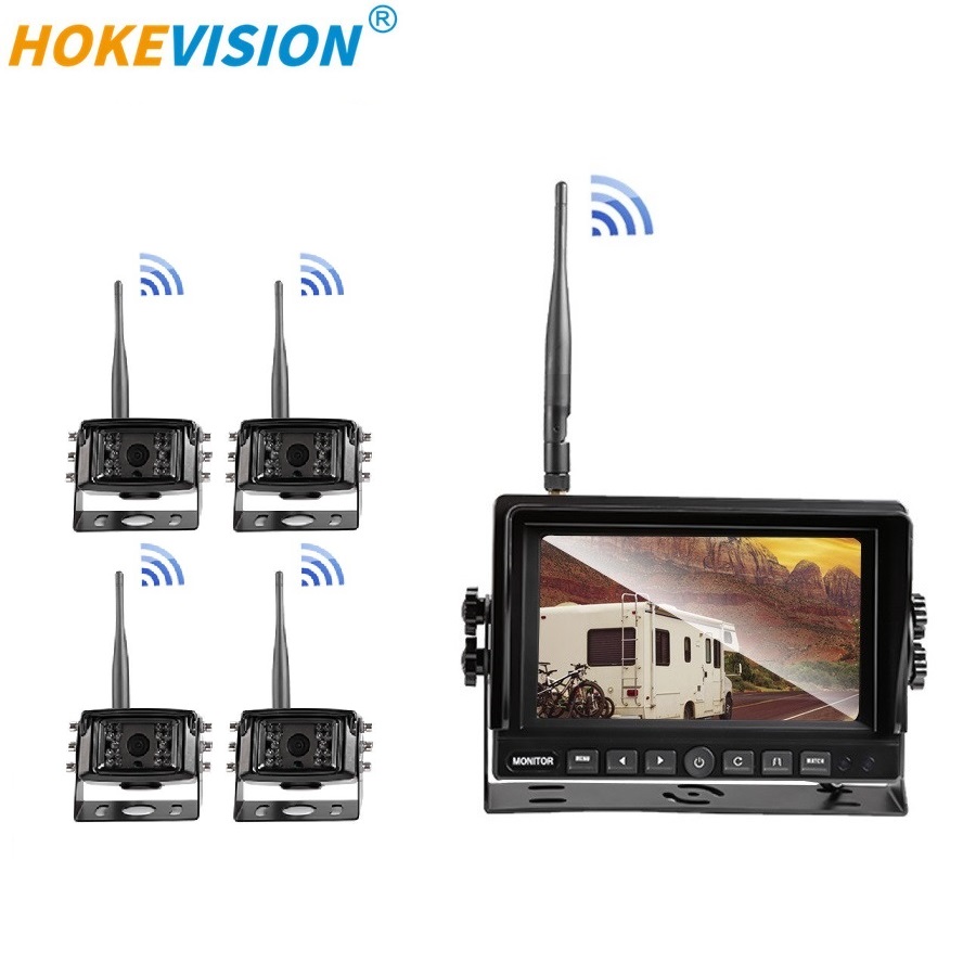 Wireless hd 1080p ccd night vision reverse 170 angle car rear view camera ip68 dc 12v/24v vehicle camera   7 inch screen monitor