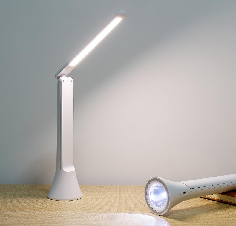 Rechargeable Eye Protection Study Table Lamp Foldable Portable Battery Operated Desk Light with Flashlight Function for Home