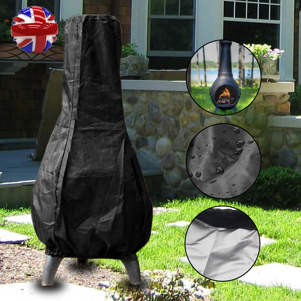 210D Outdoor Chiminea Cover Chiminea Protection with Waterproof Chimney Fire Pit Heater Cover Outdoor Garden Heater Cover Black