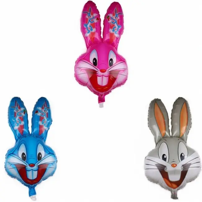 Hot 2022 New Easter Rabbit Bunny 83*43cm inflatable bunny foil balloons gray blue pink cartoon rabbit head Aluminum Mylar Globos