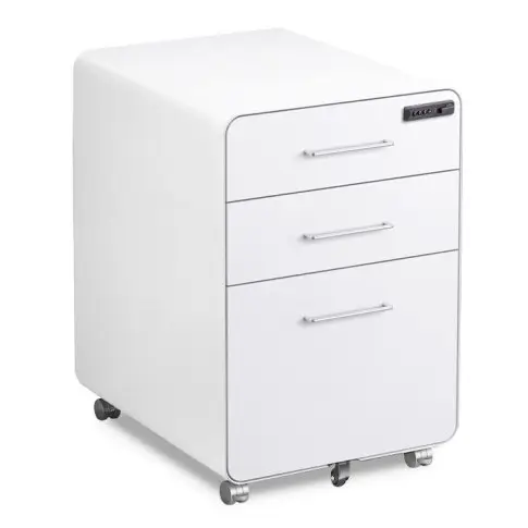 Office furniture steel white portable metal rolling lateral 3 drawers mobile storage movable lockble cabinet