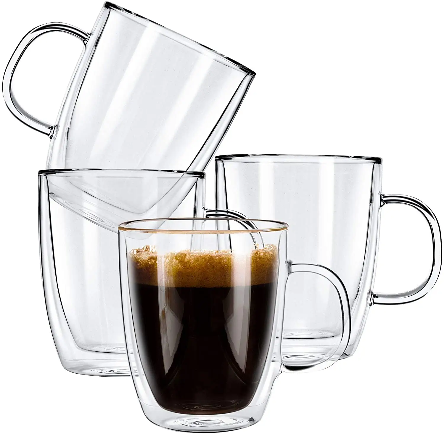 Hot Sale 16oz glass cup thermal double wall borosilicate glass coffee tea mug set with handle