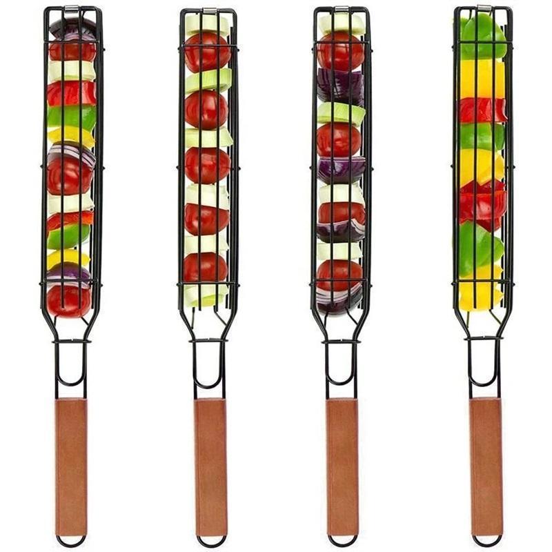 Portable BBQ Grilling Basket Nonstick Barbecue Grill Basket Tools Stainless Steel Mesh Barbecue Kitchen Tools Easy Kebab