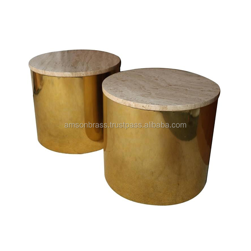 Premium Quality Metal Side Table Home Furniture Top Wooden Lid Metal Brass Bedroom Side Stool Furniture