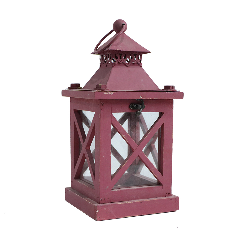 Wholesales christmas home decor red color decorative wood candle lantern