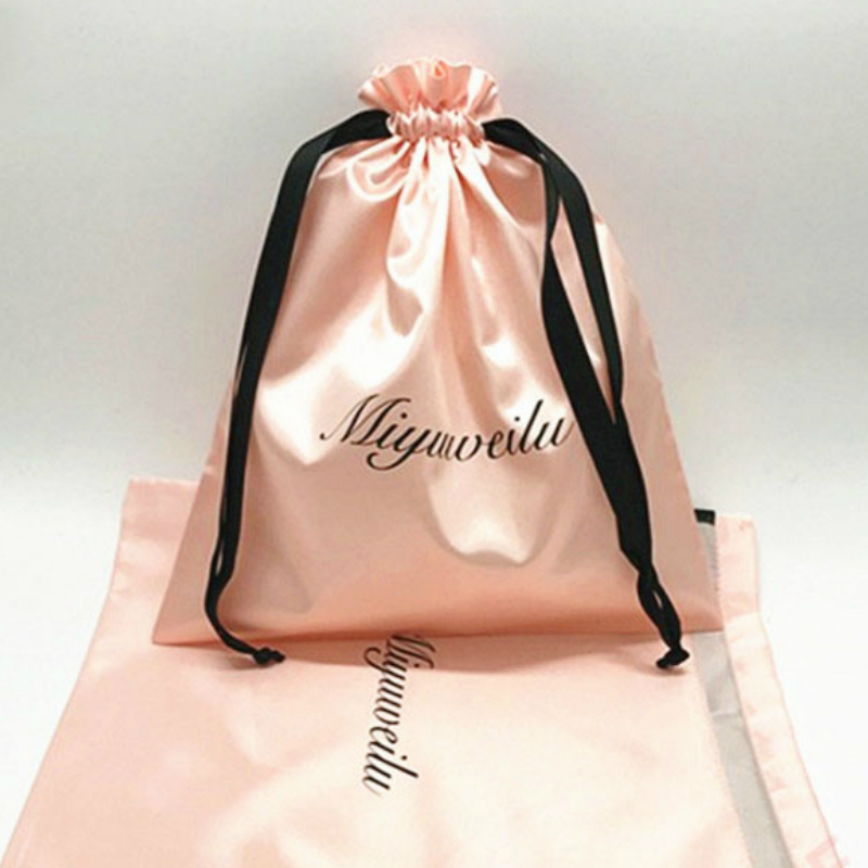 pink soft satin suede cotton pouch bag with custom logo/makeup jewelry packaging