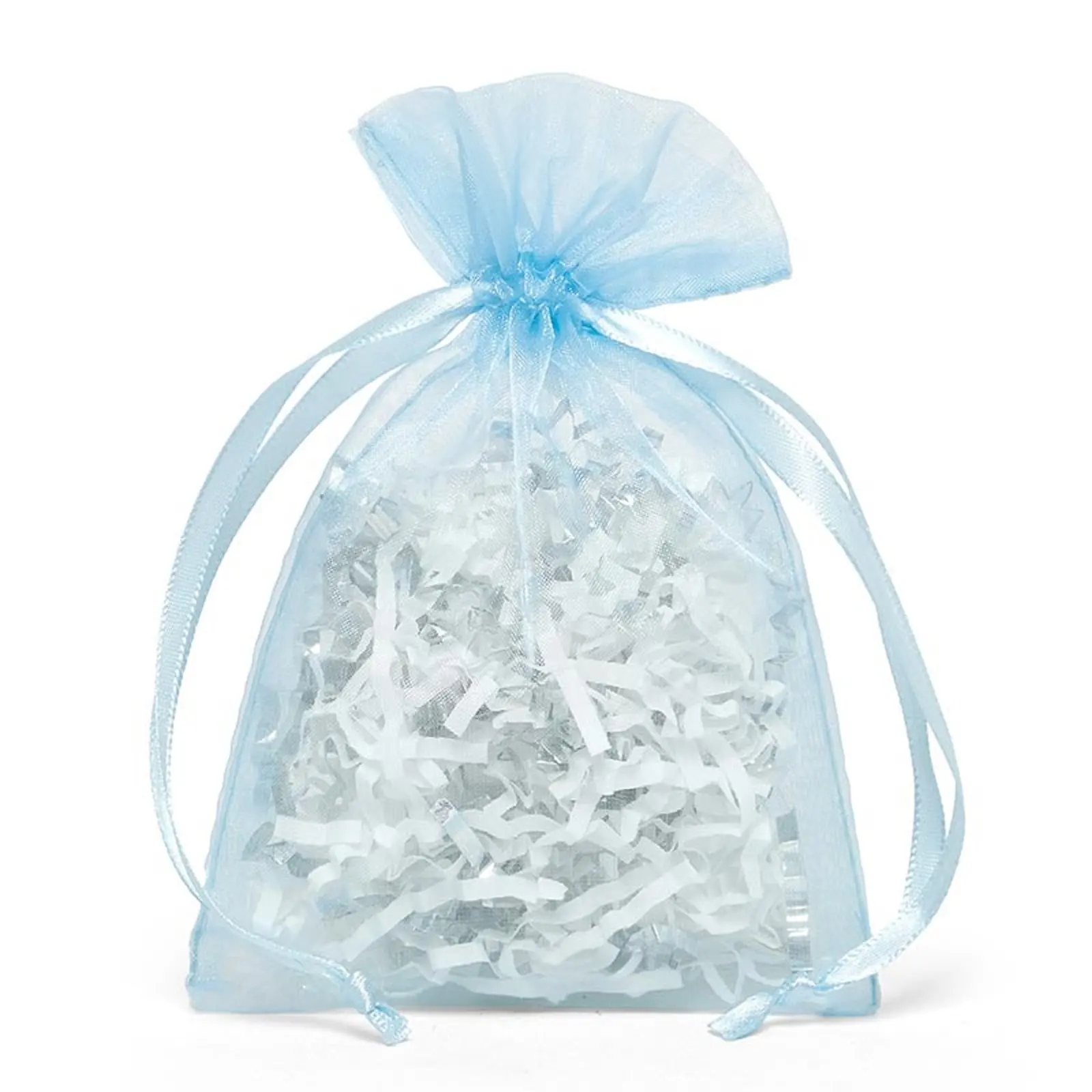 Exquisite Light Blue Organza Satin Drawstring Bags with 10 Sizes in Stock