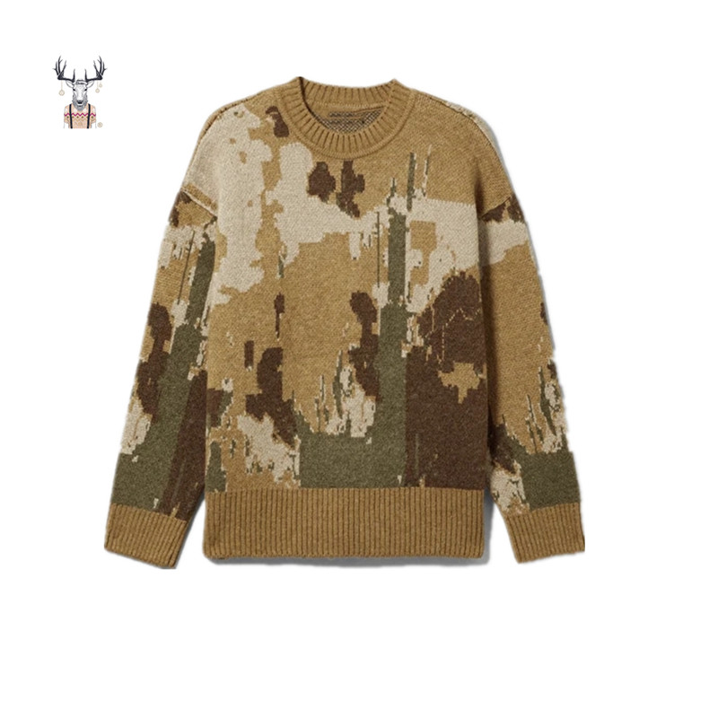 Осенне-зимний жаккардовый вязаный свитер Crewneck с логотипом на заказ из хлопка и шерсти, художественный вязаный свитер на заказ xxxxxxl для мужчин