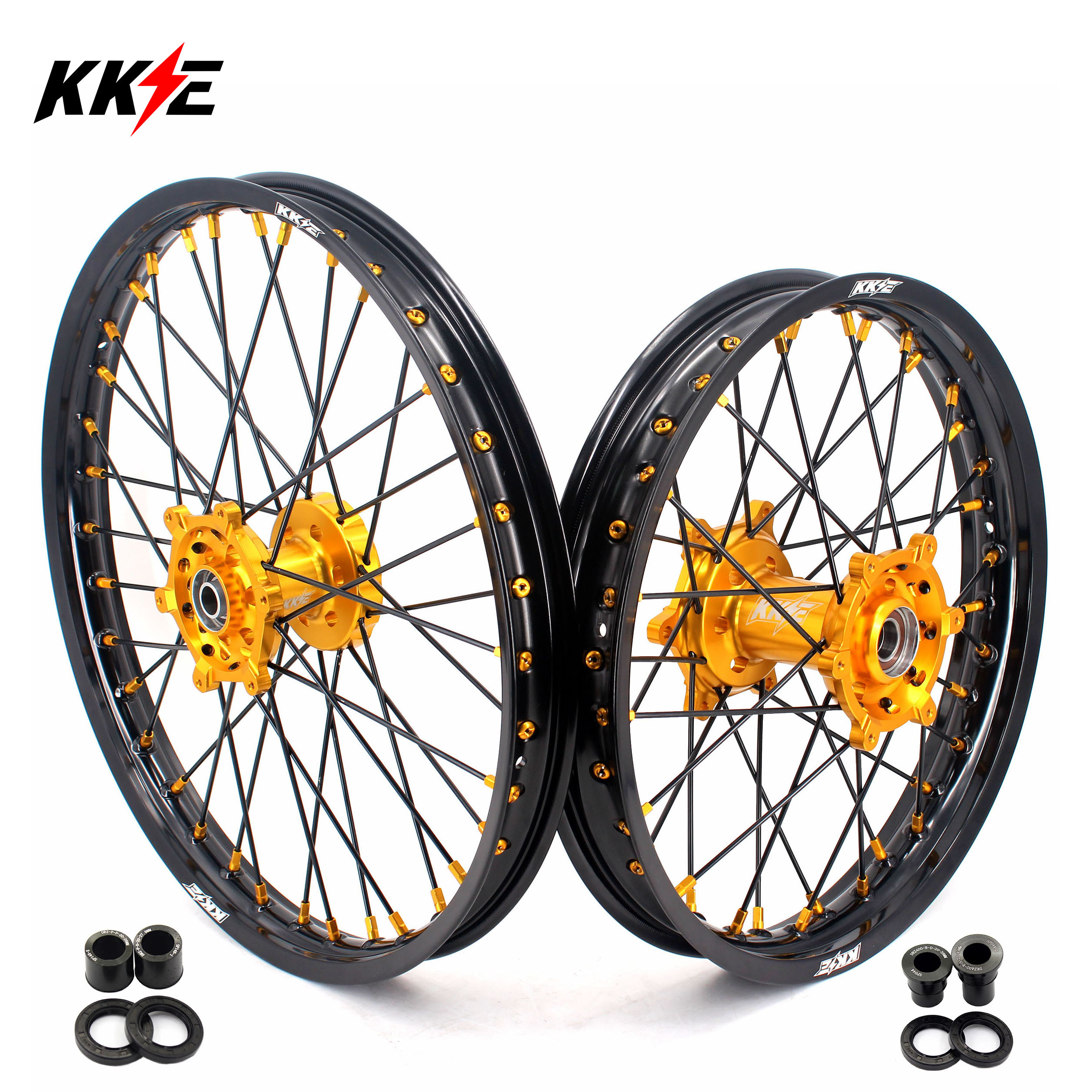 Алюминиевые колеса KKE 21/18 CNC Supermoto Enduro, совместимые с SUZUKI DRZ400 DRZ400E DRZ400S 2020, Золотой концентратор/соска, черный обод