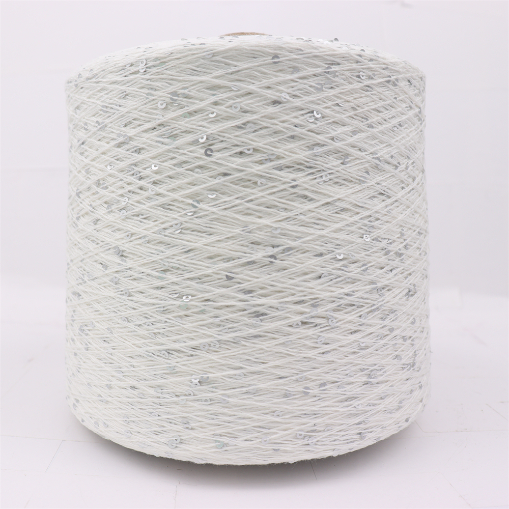 Wholesale Fancy 100% Combed Cotton Yarn with 2mm 3mm Transparent Sequins for Hand Knitting