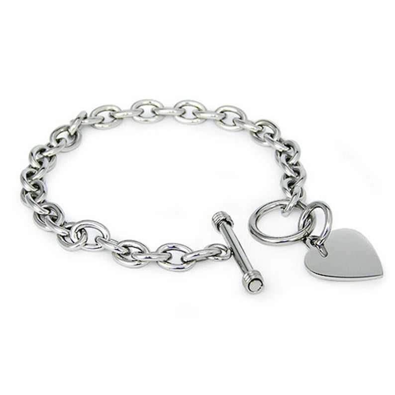 Inspire stainless steel jewelry Personalized heart Charm Bracelet Engraved Name Minimalist Toggle Pendant bracelet custom
