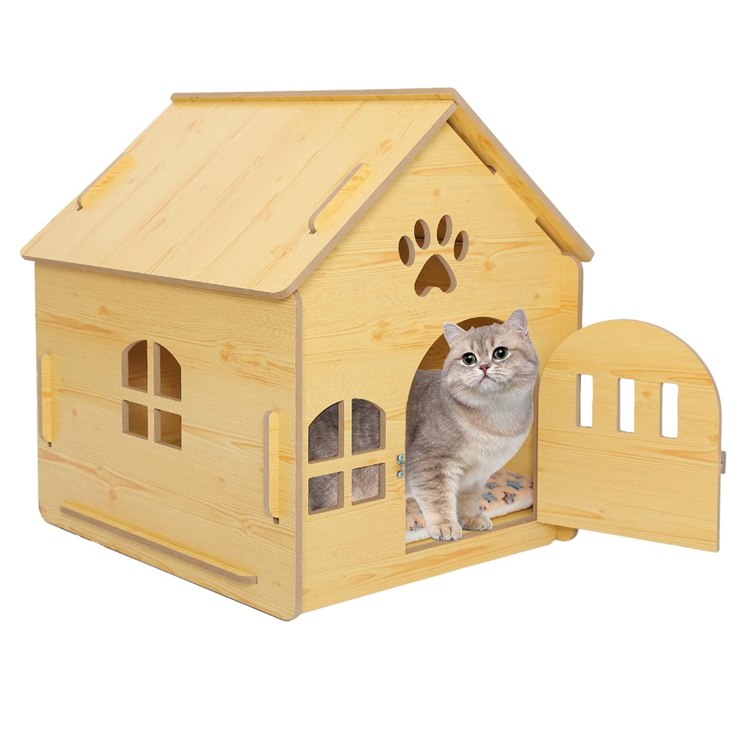 Custom Indoor Outdoor Small Dog Cat Bed Cave Wooden Cages Wood Pet House
