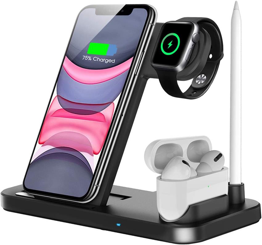 2021 Hot Selling 4 in 1 Wireless Charger Folding Portable Qi-Certified Fast Charging Stand for Mobile Phone Smartwatch Earphone