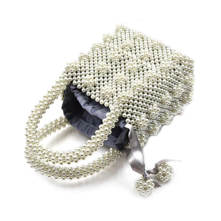 wholesale cheap fashion luxury women female barrel white cheap bucket evening handbag elegant pearl clutch party dinner bag