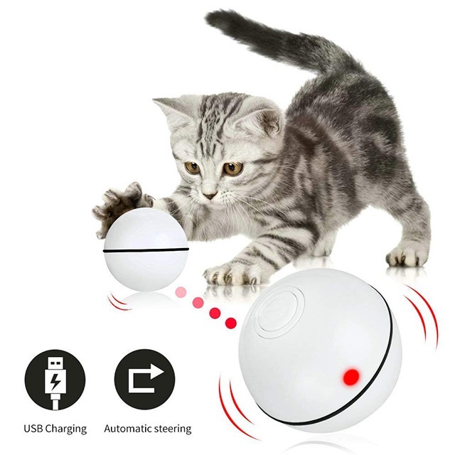 Amazon Hot Sale Pet Cat Toys  USB Rechargeable Automatic Electric LED Light Cat Interactive Toy Ball