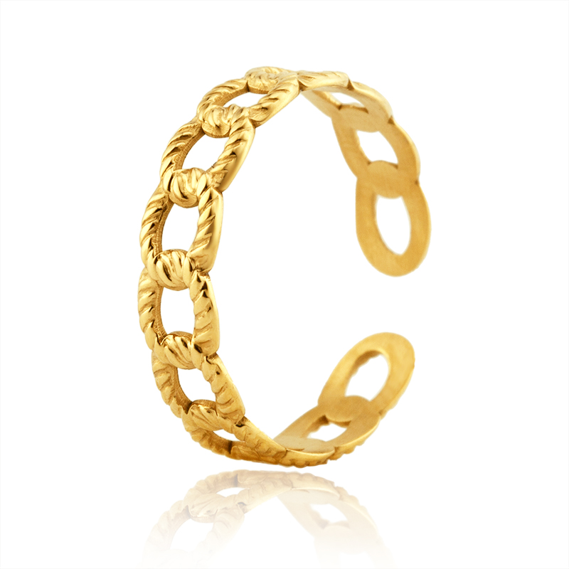 french style high quality jewelry 18 k gold plated adjustable stainless steel ring