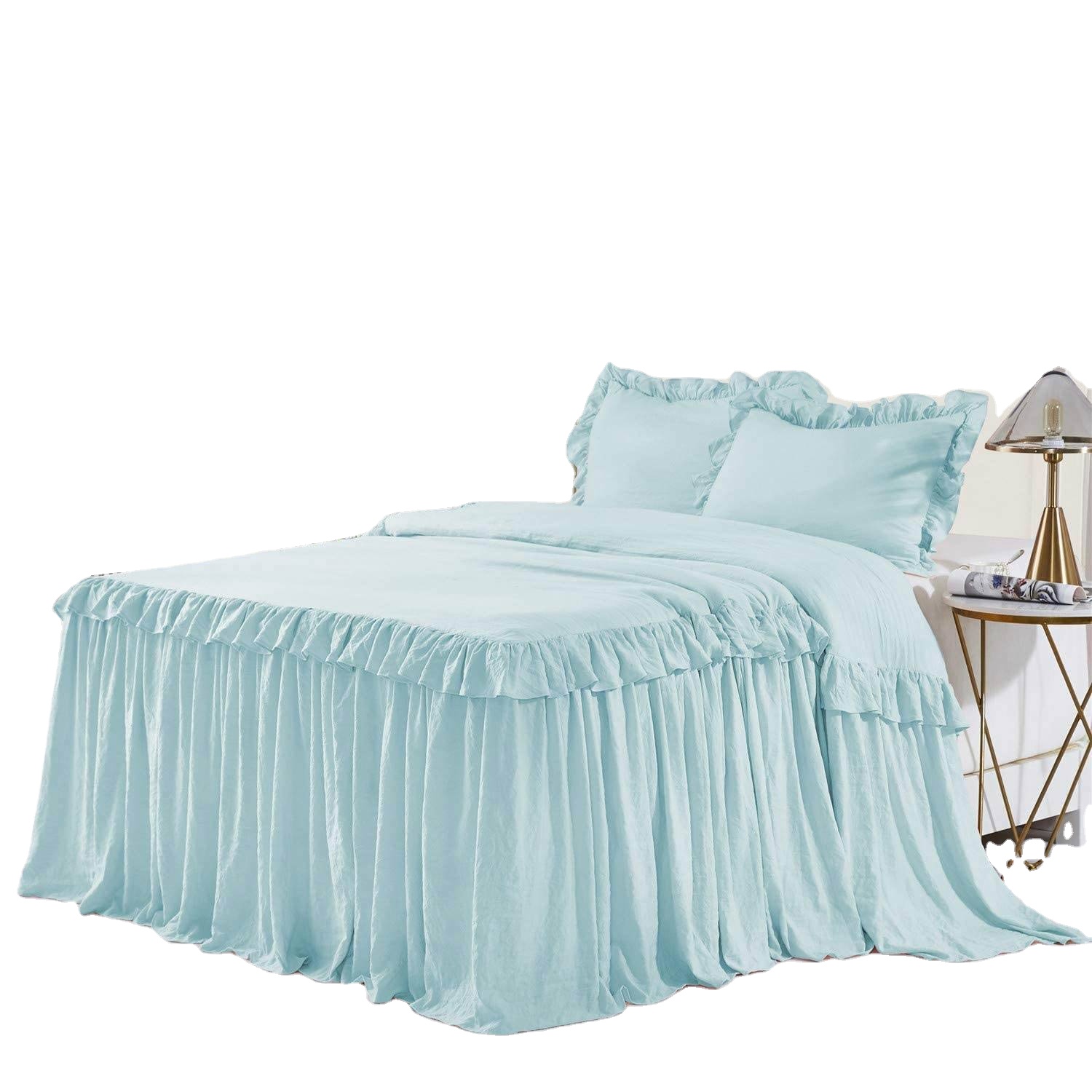 Amazon US wholesale Bed skirt customized king size 100% polyester bedspreads