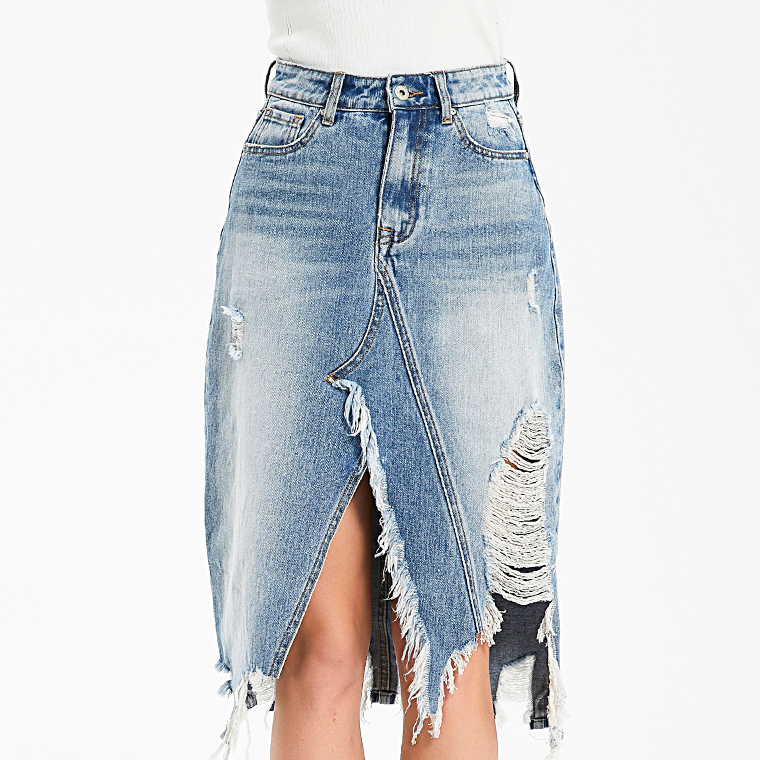 Hot sale Midi Dress Split Tassel Irregular Fringe Dress Button Hole Plus SizeJeans Skirt ladies Denim Skirt/womens skir