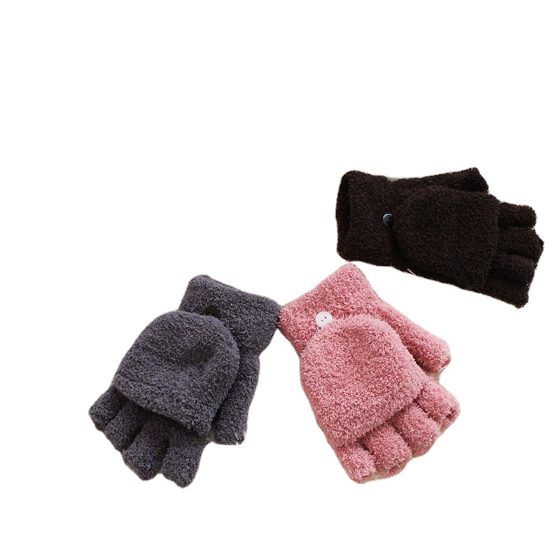 adult common soft and warm handfeel in coral velvet fabric flipglove for winter season