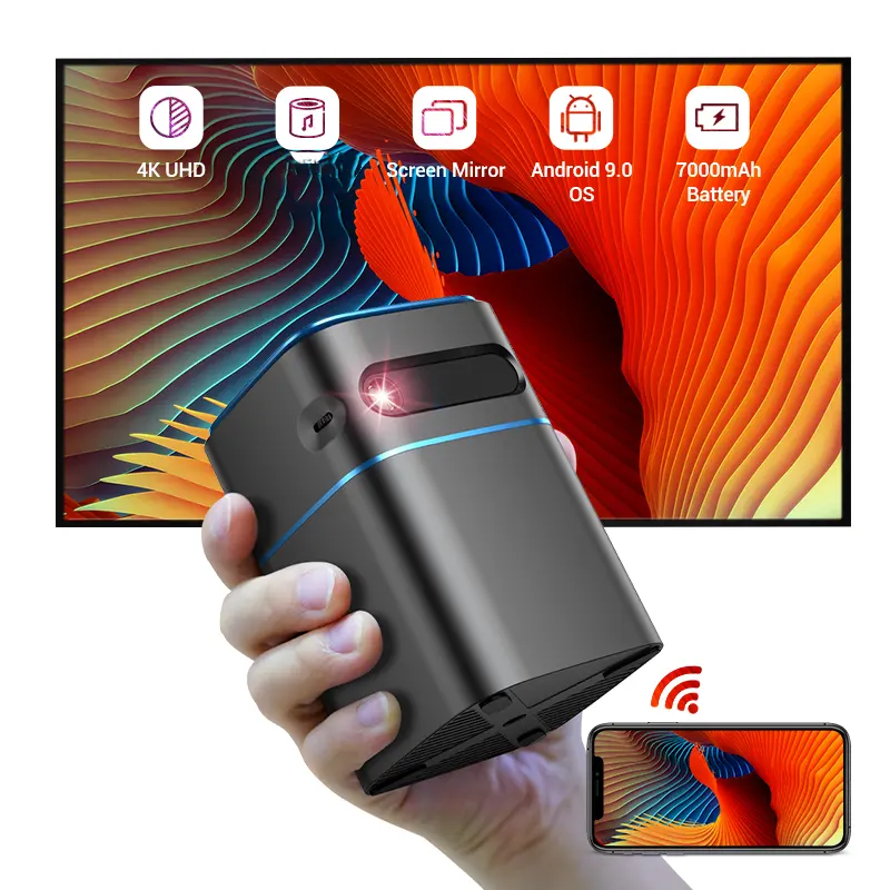 ZKPK9 Mini Beam Projector 4K DLP Digital Full HD Projector 1080P Native 450 ANSI Android 9 Smart Portable Logo Projector