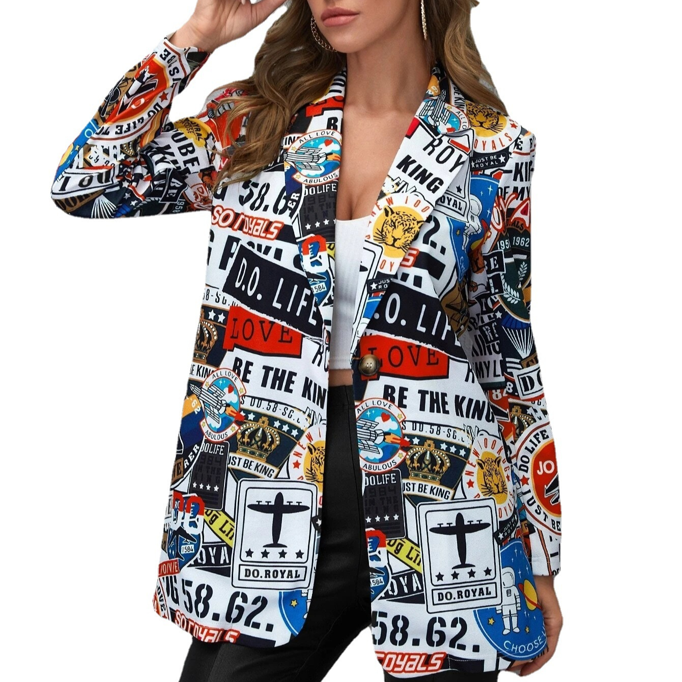 Printed Ladies Casual Small Suit Jacket Trendy Women's Clothing
