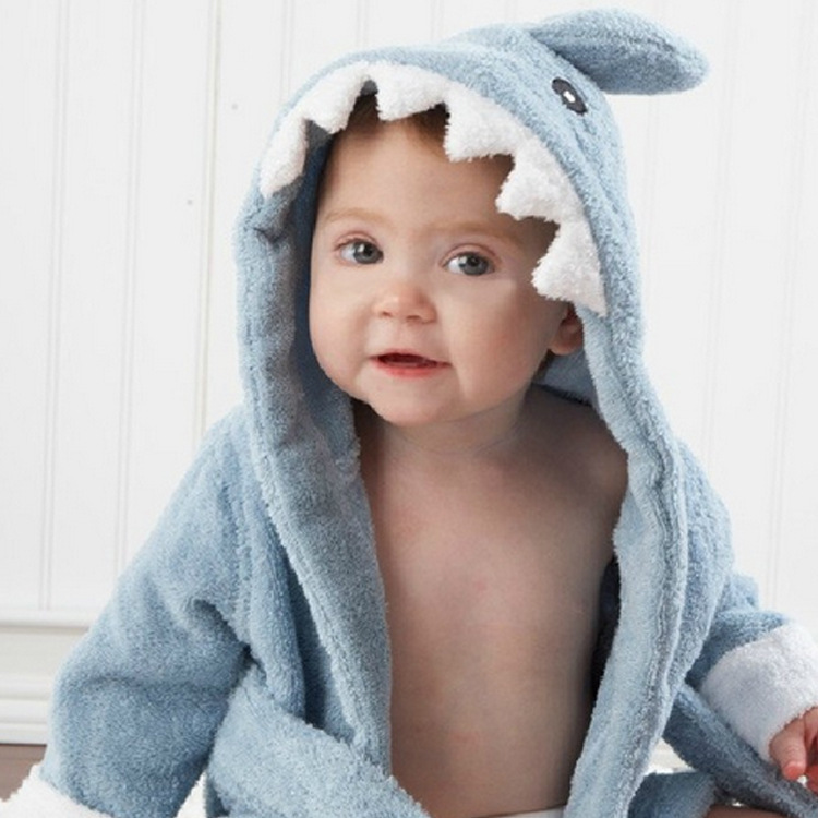 0-2 Years 100% Terry Cotton Shark Girls Boys Sleepwear Baby Hooded Animal Towel