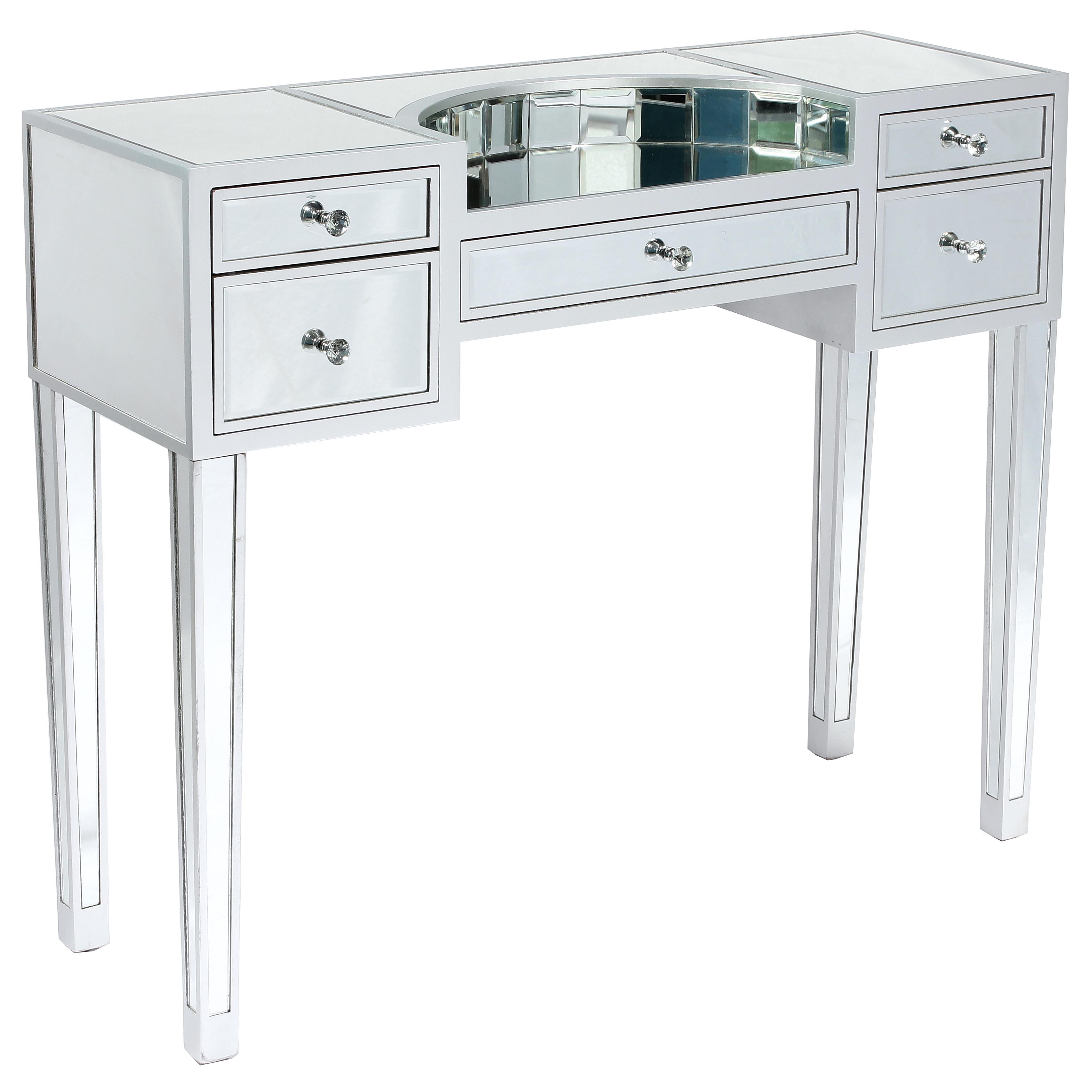 5 Drawer Home Furnishings Silver Mirrored Dressing Table/Console Table For Bedroom