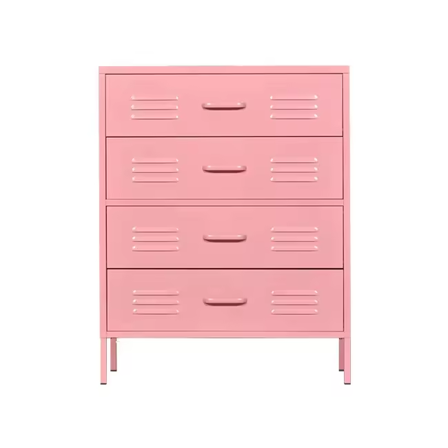 pink 4 tier Metal DRAWER Cabinet for Living Room custom steel chest of drawers 4 layer storage box bins
