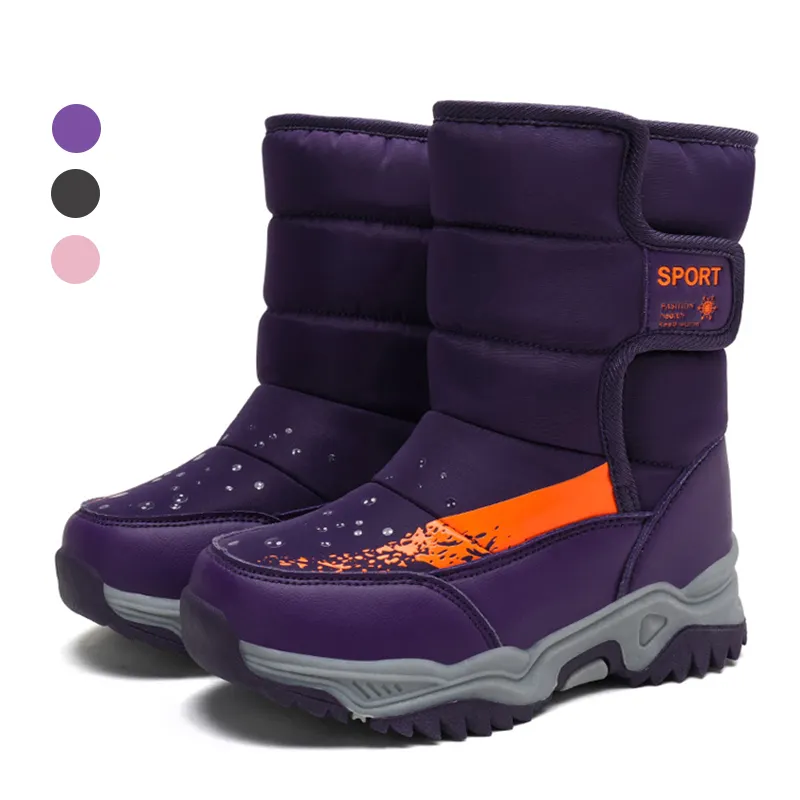 Зимние детские ботинки для девочек и мальчиков, детская обувь, теплая плюшевая обувь на платформе, унисекс, уличные водонепроницаемые лыжные ботинки до щиколотки