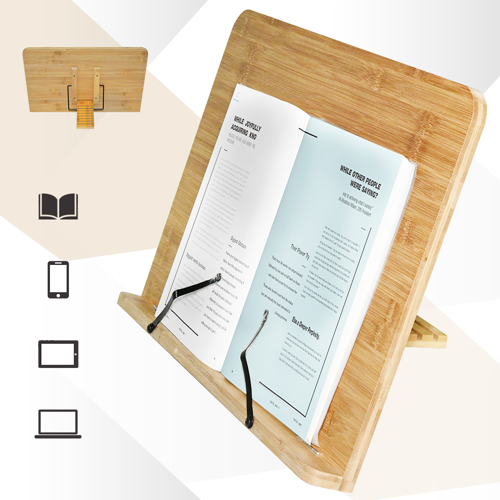 Lightweight Adjustable Portable Desk Organizers Cookbook Bamboo Book Holder Reading Rest Book Stand for Family Friend Student